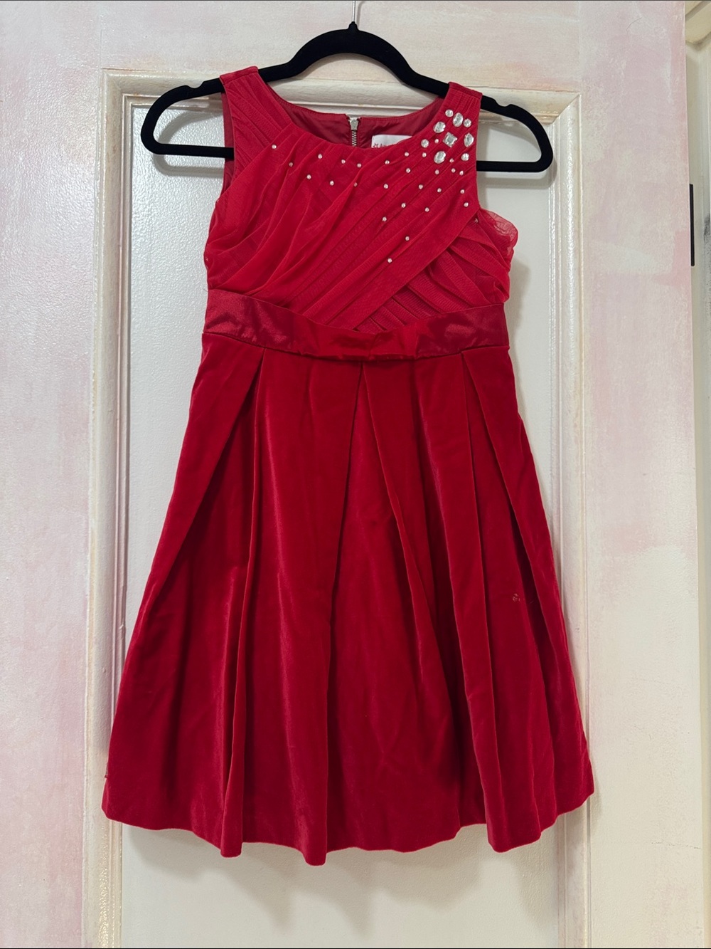 American Girl Red Sleeveless Party Dress with Rhinestone Accents